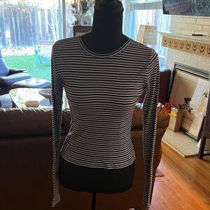 Brandy Melville Black Brown Blue White Striped Long Sleeve Top